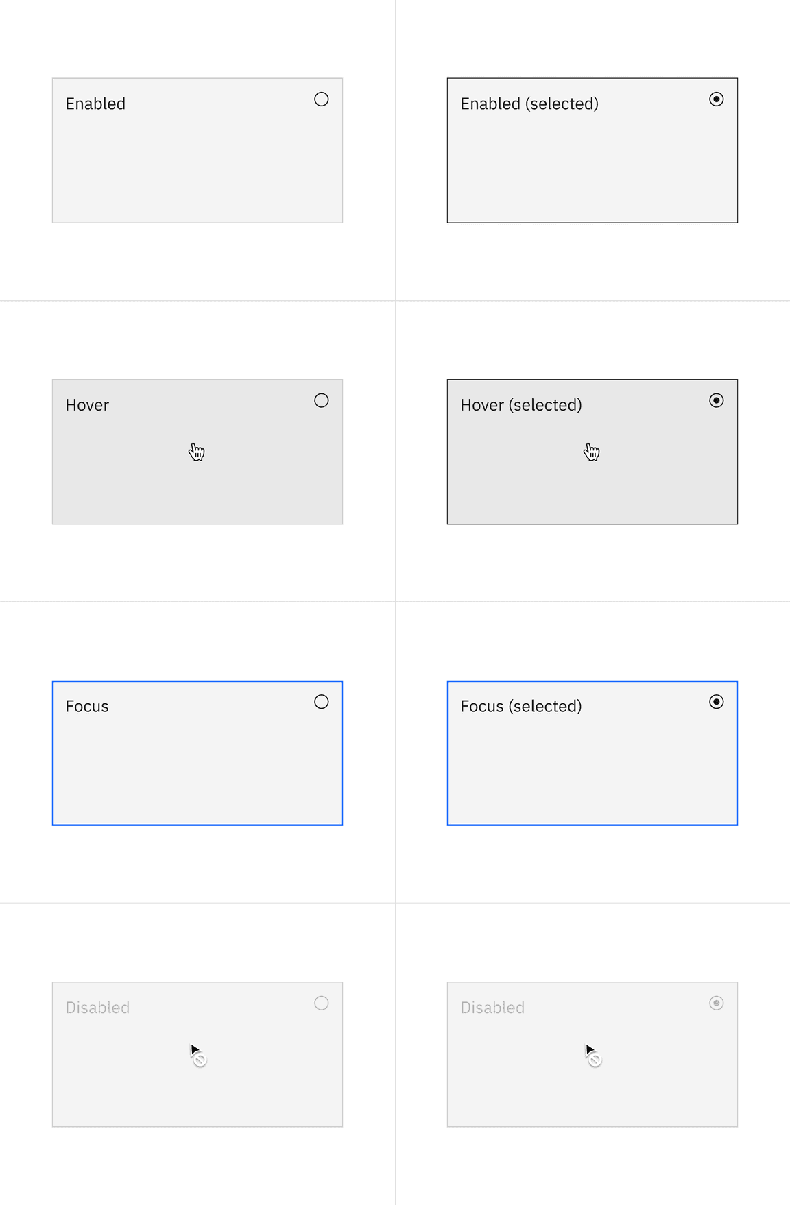 States of the single-select tile